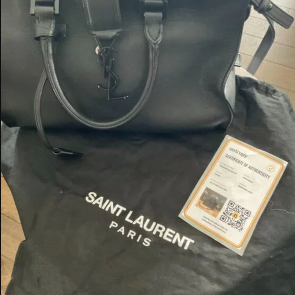 YVES SAINT LAURENT CALFSKIN  MONOGRAM CABAS DOWNTOWN BLACK ON BLACK